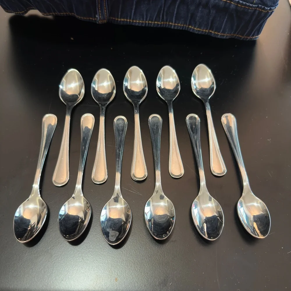 Chromolit Demitasse Spoons 18-10 Stainless Steel Silver Fiddle Set of 11 4.5